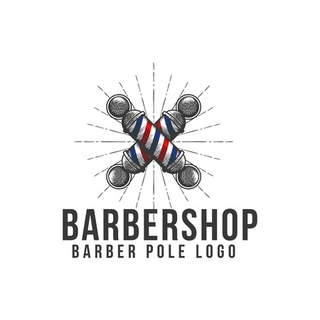 vintage crossed barber pole logoのイラスト素材