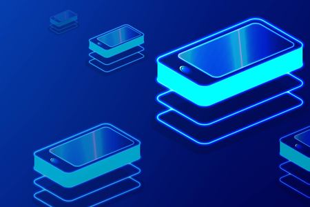 Smart phone. Digital gadget. Touchscreen mobile phone glows. isometric design. Vector illustration.のイラスト素材