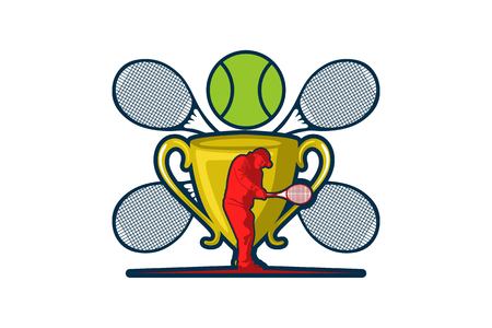tennis logo designs with tennis players ball and racket logo design inspirationのイラスト素材