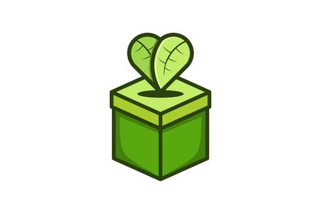 green box and heart shaped leaves logo design inspirationのイラスト素材