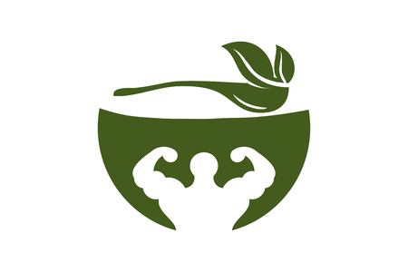 Bowl, Leaf, Spoon, Muscle, Healthy Food Designs Inspiration Isolated on White Backgroundのイラスト素材