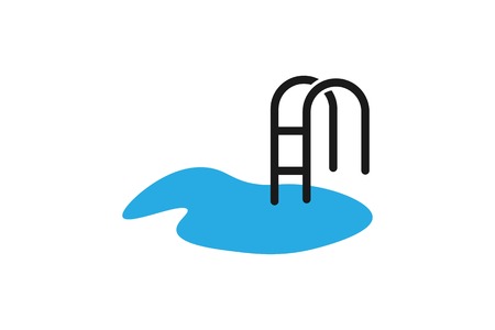 Water, stair, Beach swimming pool logo design inspiration Isolated On white Backgroundsのイラスト素材