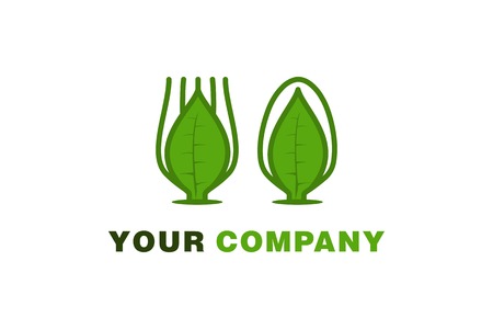 spoon and fork, leaf healthy food and drink logo Designs Inspiration Isolated on White Backgroundのイラスト素材