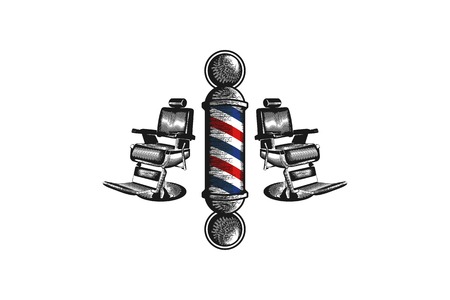 hand drawn barber pole and chair logo Designs Inspiration Isolated on White Backgroundのイラスト素材