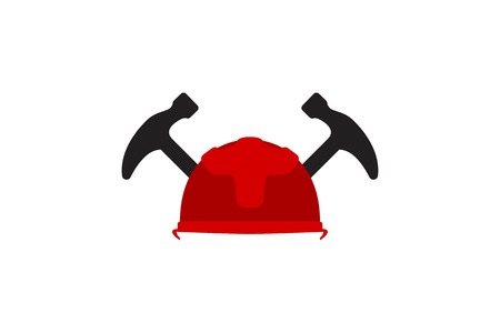 protection helmet, and hammer, repair logo Designs Inspiration Isolated on White Backgroundのイラスト素材