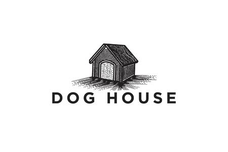 hand drawn dog house logo Designs Inspiration Isolated on White Backgroundのイラスト素材