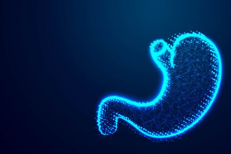 Stomach Human Anatomy. Abstract low poly, Triangle, dot, line, polygon. Shine blue background, Vector illustrationのイラスト素材