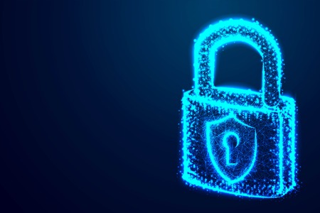 lock, Security, Padlock, Keyhole, Cyber, form lines and triangles, point connecting network on blue...