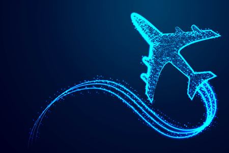 Airplane. Abstract 3d polygonal wireframe airplane, Travel, aircraft, tourism, vacation concept...