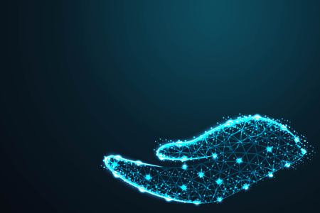 Hand care, concern, with crumbled edge on blue night sky with dots, stars and looks like constellation, illustrationのイラスト素材