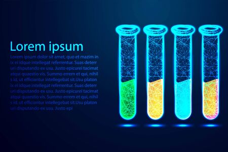 Test tubes isolated from low poly wireframe. Science and analytic. Abstract wireframe design. From connecting dot and line. Vector Illustrationのイラスト素材