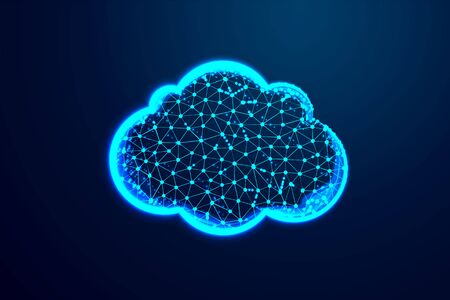 Cloud, Abstract low poly, Triangle, dot, line, polygon. Shine blue background, Vector illustration