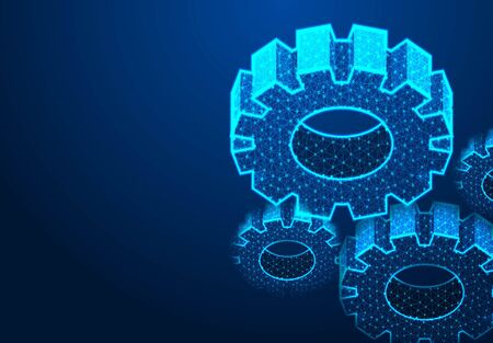Gear, Digital Technology and Engineering. Abstract Wireframe Gear Background. Industry Development, Engine Work, Business Solution Concept. 3d Modern Illustrationのイラスト素材
