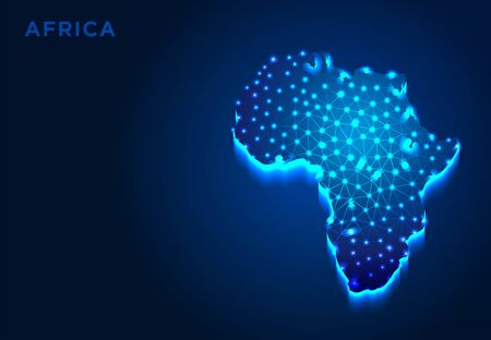Africa Continent in Blue Silhouette, Abstract Low poly Designs, from line and dot wireframe, Vector Illustrationのイラスト素材