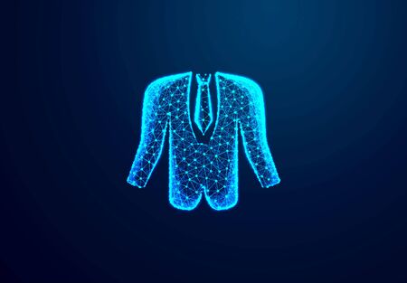 Tuxedo, Business man cloth. Abstract low poly, Triangle, dot, line, polygon. Shine blue background, Vector illustrationのイラスト素材
