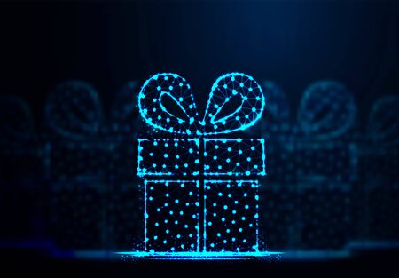 Gift Box, Abstract Low Poly Wireframe Mesh Background Vector Illustrationのイラスト素材