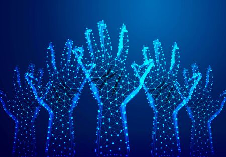 Open arms / offering / Welcome . Abstract Low Poly. Wireframe design. From connecting dot and line. Vector Illustrationのイラスト素材