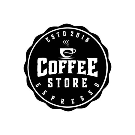vintage coffee / cafe store, round badge logo Ideas. Inspiration logo design. Template Vector Illustration. Isolated On White Backgroundのイラスト素材