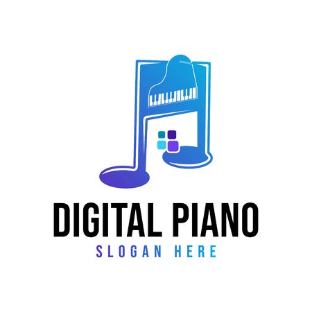 Digital piano note logo Ideas. Inspiration logo design. Template Vector Illustration. Isolated On White Backgroundのイラスト素材