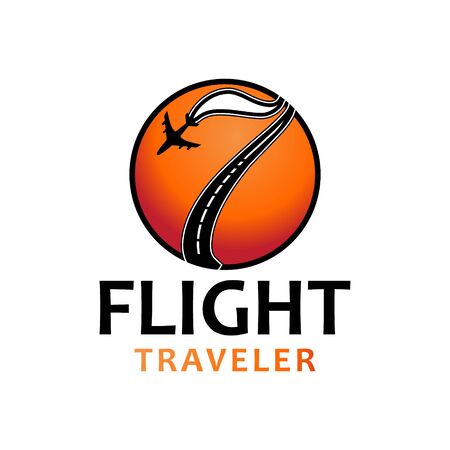 number 7. road, plane flight, traveler logo. Ideas. modern Inspiration logo design. Template Vector Illustration. Isolated On White Backgroundのイラスト素材