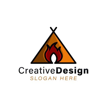 camp fire. tent logo Ideas. Inspiration logo design. Template Vector Illustration. Isolated On White Backgroundのイラスト素材