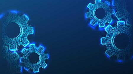Gear, Cog wheel. Transmission concept. Mechanical technology machine, Industry development, engine work, business solution, team work concept, Abstract low poly, Triangle, dot, line, polygon.のイラスト素材