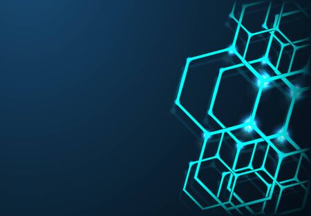 Molecule structure icon form lines and triangles, point connecting network on blue background. Abstract low poly, Triangle, dot, line, polygon. Shine blue background, Vector illustrationのイラスト素材
