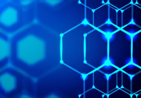 Molecule structure icon form lines and triangles, point connecting network on blue background. Abstract low poly, Triangle, dot, line, polygon. Shine blue background, Vector illustrationのイラスト素材