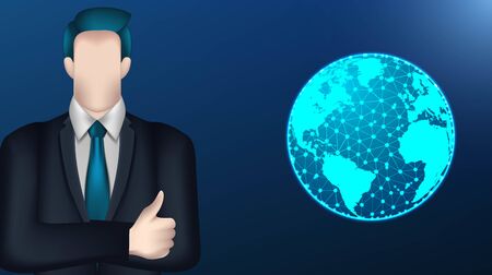 businessman, and globe. Business concept. Vector Illustration on dark blue backgroundのイラスト素材