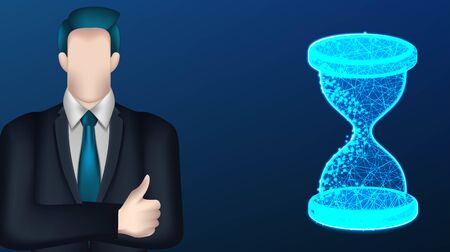 businessman, Icon hourglass. sandglass . Business management time concept. Vector Illustration on dark blue backgroundのイラスト素材