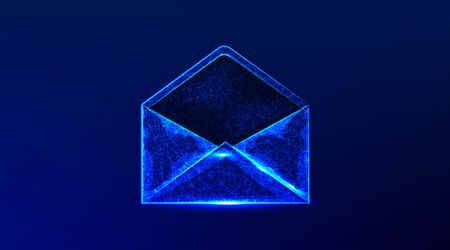 open message, mail, letter. abstract low poly wireframe mesh design. from connecting dot and line. vector illustration on blue backgroundのイラスト素材