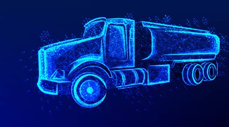 truck, oil tanker, oil transportation.abstract low poly wireframe mesh design. from connecting dot...