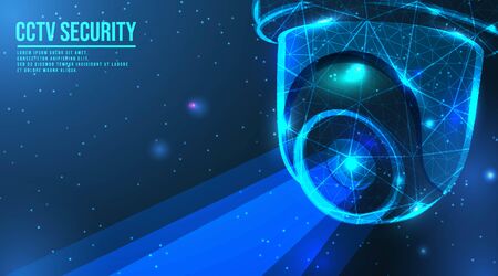 180 Degree Dome Security Camera. abstract low poly wireframe mesh design. from connecting dot and line. vector illustration.futuristic design on dark blue backgroundのイラスト素材