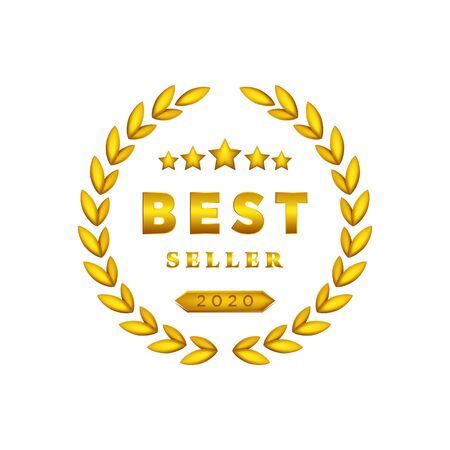 The best offer. Golden laurel wreath label with crown and stars, royal luxury award for best business logo Ideas. Inspiration logo design. Template Vector Illustration. Isolated On White Backgroundのイラスト素材