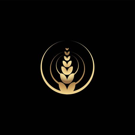 Wheat rice agriculture logo Ideas. Inspiration logo design. Template Vector Illustration. Isolated On black Backgroundのイラスト素材