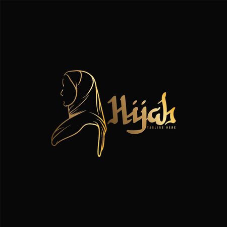 golden Muslim Scarf, luxury hijab logo Ideas. Inspiration logo design. Template Vector Illustration. Isolated On Black Backgroundのイラスト素材