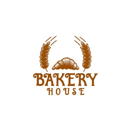 croissant bakery, baguette, bread, vintage bakery logo Ideas. Inspiration logo design. Template Vector Illustration. Isolated On White Backgroundのイラスト素材