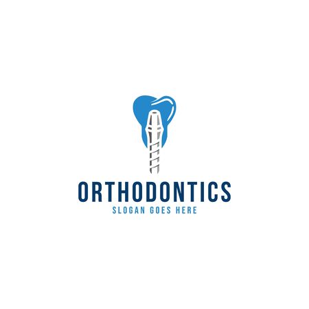 dental implant, stirrup teeth logo Ideas. Inspiration logo design. Template Vector Illustration. Isolated On White Backgroundのイラスト素材