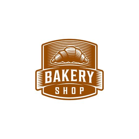 croissant bakery, baguette, bread, vintage bakery logo Ideas. Inspiration logo design. Template Vector Illustration. Isolated On White Backgroundのイラスト素材