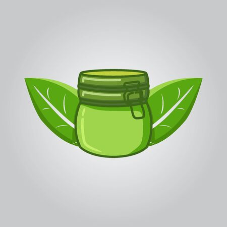 Pan, Jar or bowl and leaf healthy logo vector illustrationのイラスト素材