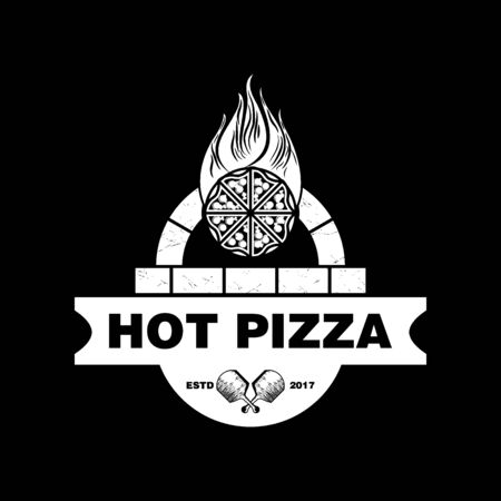 Vintage Retro Pizza badge, Hot pizza Logo vector illustrationのイラスト素材