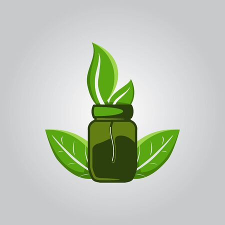 Pan, Jar or bowl and leaf healthy logo vector illustrationのイラスト素材