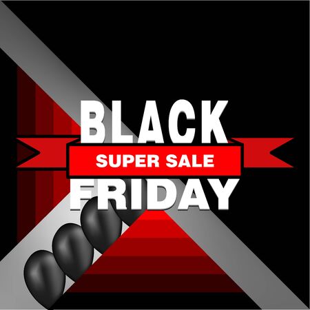 Black friday sale background with balloons and serpentine. Modern design.Universal vector background for poster, banners, flyers, card. vector illustrationのイラスト素材