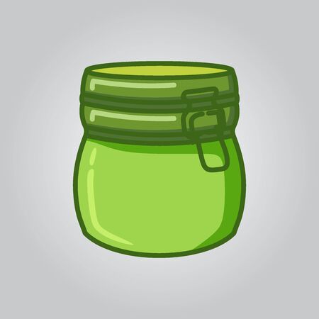 Pan, Jar or bowl and leaf healthy logo vector illustrationのイラスト素材