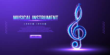 musical instrument note low poly wireframe vector illustrationのイラスト素材