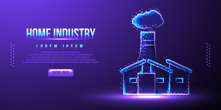 home industry, company building, low poly wireframe vector illustrationのイラスト素材