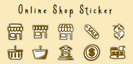 online shop doodle art sticker vector illustration isolated backgroundのイラスト素材