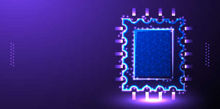 integrated circuit low poly wireframe vector illustrationのイラスト素材