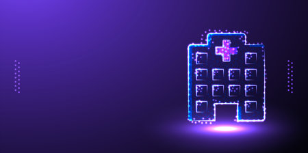 hospital building low poly wireframe, polygonal design vector illustrationのイラスト素材