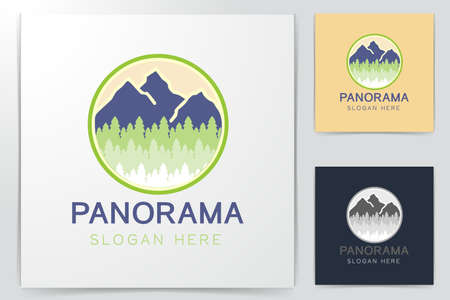 Mountain and spruce, Landscape adventure Logo design inspiration Isolated On white Backgroundsのイラスト素材